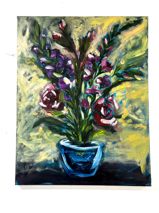 Grandmas flowers - original oil painting on canvas